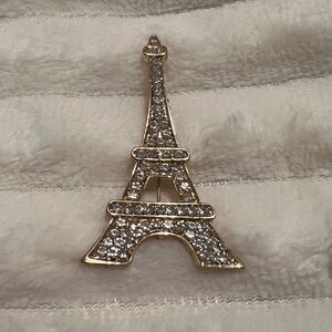 Eiffel Tower Brooch - Gold & Clear Rhinestones